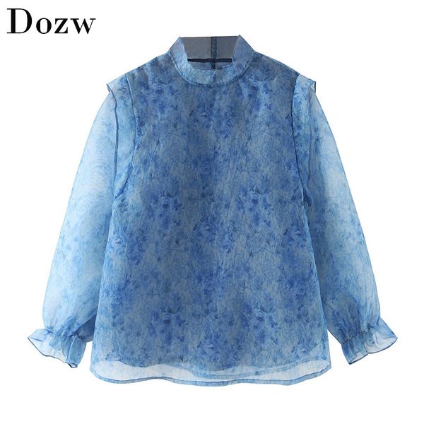 chic floral print organza blouse women elegant ruffle long sleeve transparent shirts female stand collar see through blouses 210414, White
chic floral print organza blouse women elegant ruffle long sleeve transparent shirts female stand collar see through blouses 210414, White