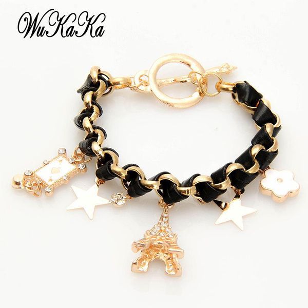 charm bracelets fashion tower flower bracelet playing card star leather for women girl bracelet&bangle birthday gifts, Golden;silver
charm bracelets fashion tower flower bracelet playing card star leather for women girl bracelet&bangle birthday gifts, Golden;silver