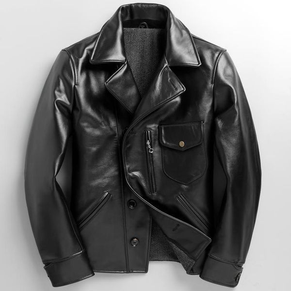 men's leather & faux amekaji clothes head slim fit short motorcycle jacket coat, Black
men's leather & faux amekaji clothes head slim fit short motorcycle jacket coat, Black