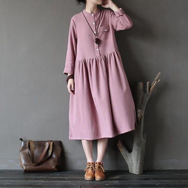casual dresses 2021 spring loose size a line solid pink color stand long sleeve women art cotton clothing, Black;gray
casual dresses 2021 spring loose size a line solid pink color stand long sleeve women art cotton clothing, Black;gray