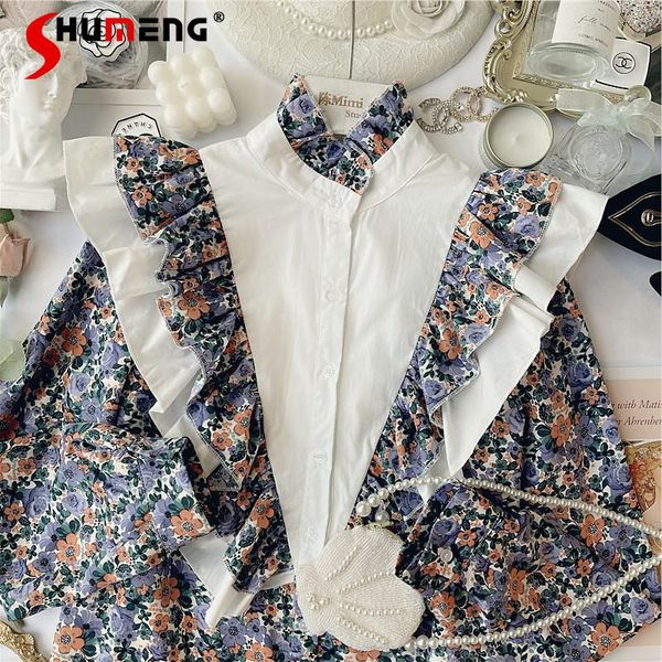 women's blouses & shirts 2021 spring and summer style retro romantic floral flounce patchwork stand-up collar shirt for women, White
women's blouses & shirts 2021 spring and summer style retro romantic floral flounce patchwork stand-up collar shirt for women, White
