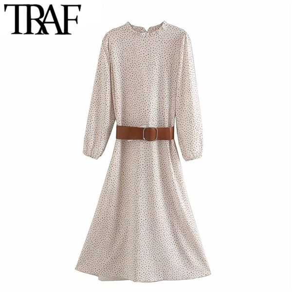 women elegant fashion polka dot with belt midi dress vintage ruffle collar long sleeve female dresses vestidos 210507, Black;gray
women elegant fashion polka dot with belt midi dress vintage ruffle collar long sleeve female dresses vestidos 210507, Black;gray