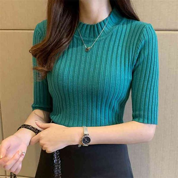 pullover knitted half sleeve sweater women spring slim basic solid casual base female knitting shirts korea 210907, White;black
pullover knitted half sleeve sweater women spring slim basic solid casual base female knitting shirts korea 210907, White;black