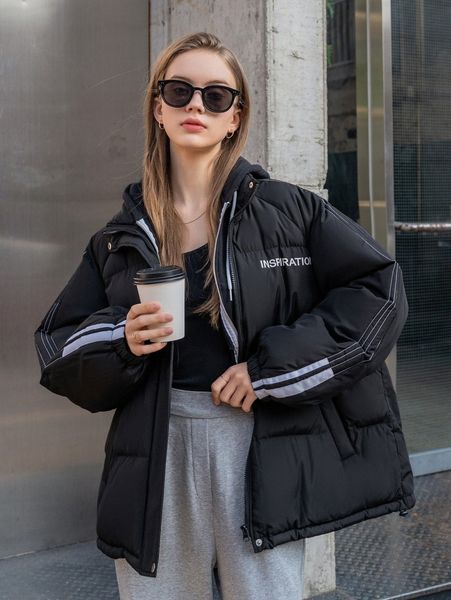 coldbreak letter graphic striped tape puffer coat 54k0#, Black