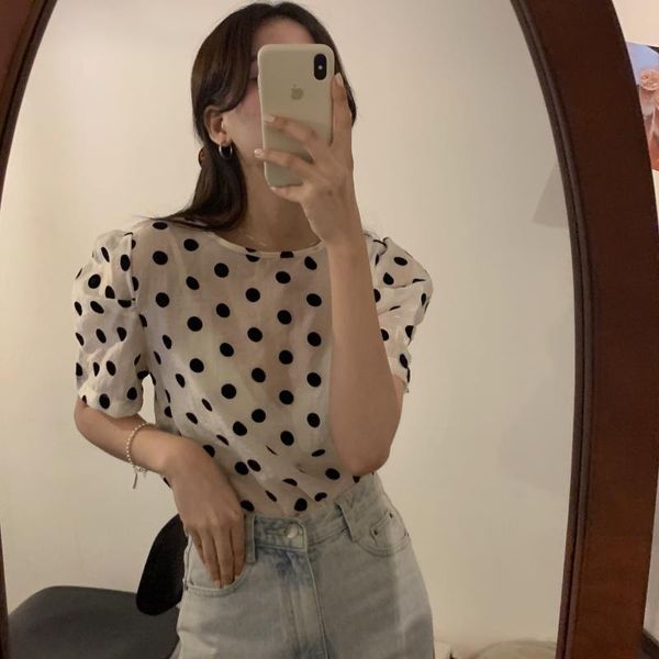 women's blouses & shirts women o-neck dot print 2021 summer korean style shirt puff sleeve see-through woman clothes blusas, White
women's blouses & shirts women o-neck dot print 2021 summer korean style shirt puff sleeve see-through woman clothes blusas, White