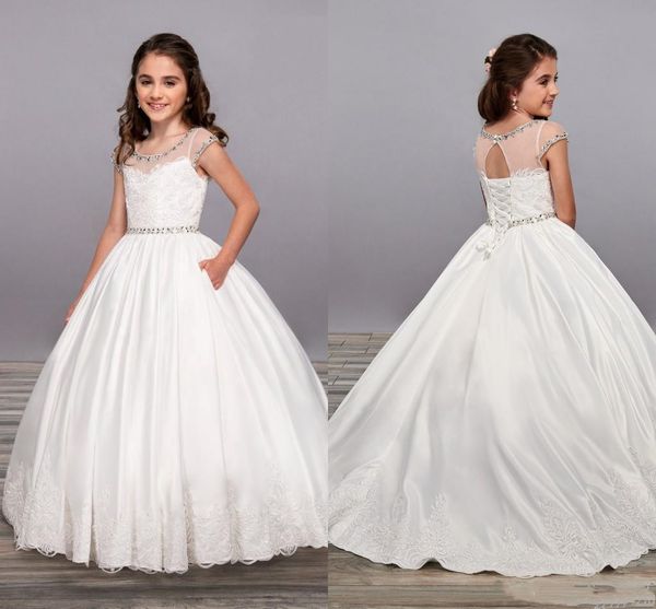 white ball gown flower girl dresses for weddings jewel backless short sleeve sash beading first communion dress child birthday party gowns, White;blue
white ball gown flower girl dresses for weddings jewel backless short sleeve sash beading first communion dress child birthday party gowns, White;blue