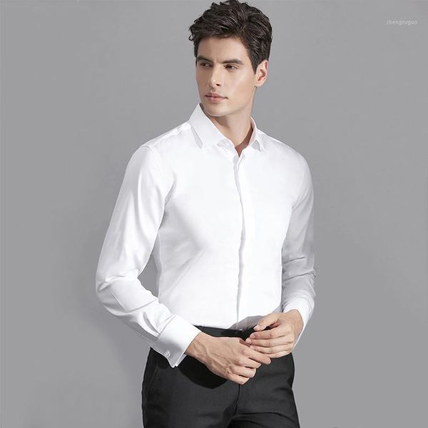 business dress shirts for men mercerized cotton invisible placket solid color long sleeve cufflink men's, White;black
business dress shirts for men mercerized cotton invisible placket solid color long sleeve cufflink men's, White;black
