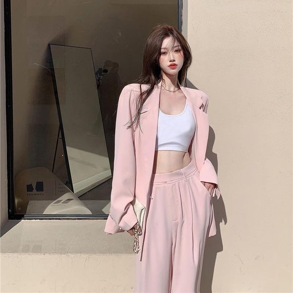 women's two piece pants 2021 pink 2 set women suit blazer and loose long sleeved business suits ladies autumn clothing, White
women's two piece pants 2021 pink 2 set women suit blazer and loose long sleeved business suits ladies autumn clothing, White
