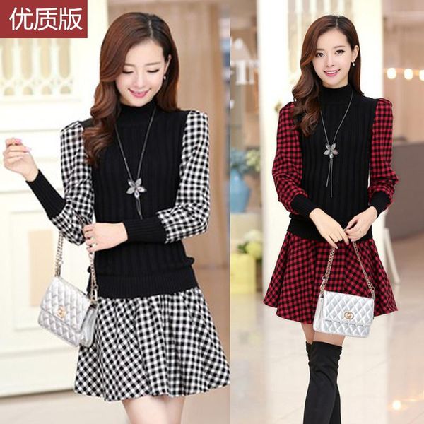 casual dresses winter big was thin bottoming female long-sleeved plaid woolen dress a word long section, Black;gray
casual dresses winter big was thin bottoming female long-sleeved plaid woolen dress a word long section, Black;gray