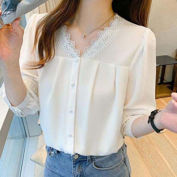 women's blouses & shirts femme chiffon elegant v-neck summer all-match temperament lace splice women loose blusesr white mm0797
women's blouses & shirts femme chiffon elegant v-neck summer all-match temperament lace splice women loose blusesr white mm0797