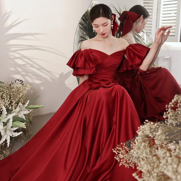 ethnic clothing burgundy slash neck female cheongsam beading bow off shoulder qipao pleated floor length dress elegant party prom, Red
ethnic clothing burgundy slash neck female cheongsam beading bow off shoulder qipao pleated floor length dress elegant party prom, Red