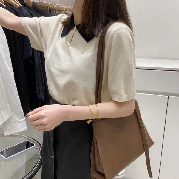 women's t-shirt stripe summer knitted women turn-down collar short sleeve button simple knitwear t-shirts loose vintage korean casual, White
women's t-shirt stripe summer knitted women turn-down collar short sleeve button simple knitwear t-shirts loose vintage korean casual, White