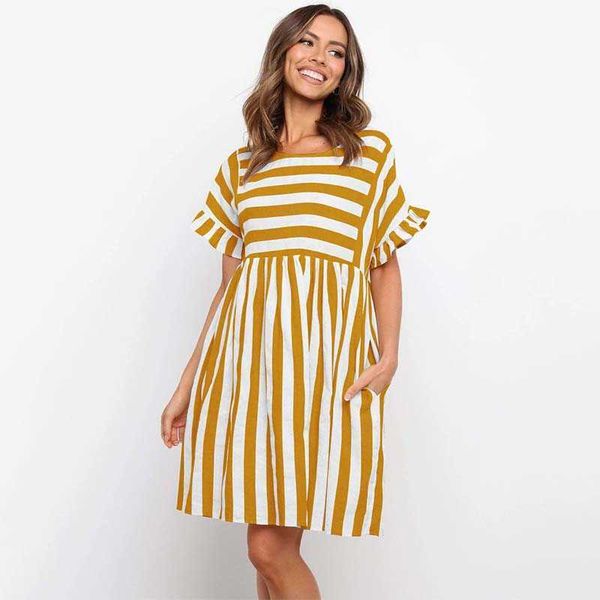 summer stripe print ruffle short sleeve o neck dress women casual pocket knee length folds loose streetwear beach short dresses 210608, Black;gray
summer stripe print ruffle short sleeve o neck dress women casual pocket knee length folds loose streetwear beach short dresses 210608, Black;gray