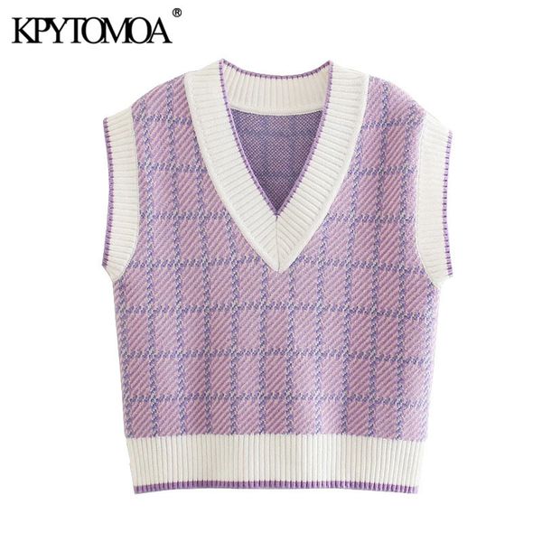 women fashion ribbed trims check loose knitted vest sweater vintage v neck sleeveless female waistcoat chic 210416, White;black
women fashion ribbed trims check loose knitted vest sweater vintage v neck sleeveless female waistcoat chic 210416, White;black