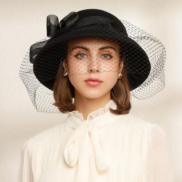stingy brim hats 2021 elegant luxury 100% australia wool hat banquet felt veil fedora lady winter bowknot cloche, Blue;gray
stingy brim hats 2021 elegant luxury 100% australia wool hat banquet felt veil fedora lady winter bowknot cloche, Blue;gray