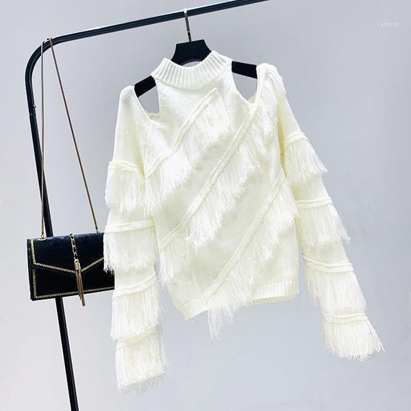 women's sweaters pull femme winter tassel halter jumpers women sweater long sleeve strapless knitted pullover, White;black
women's sweaters pull femme winter tassel halter jumpers women sweater long sleeve strapless knitted pullover, White;black