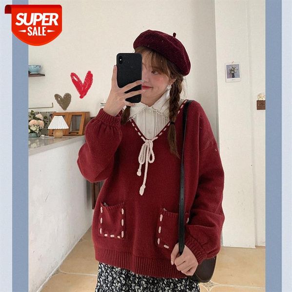 korean v-neck burgundy yarn sweater women loose and thin design niche #aa8q, White
korean v-neck burgundy yarn sweater women loose and thin design niche #aa8q, White