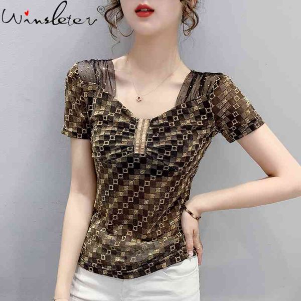 women's t-shirt summer european clothes mesh chic leopaed beads diamonds women bottoming shirt short sleeve tees t14510a, White
women's t-shirt summer european clothes mesh chic leopaed beads diamonds women bottoming shirt short sleeve tees t14510a, White