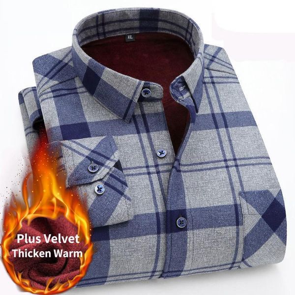 men's casual shirts 2021 winter social oversized shirt flannel long sleeve male thicken warm business fashion plaid dress 5xl, White;black