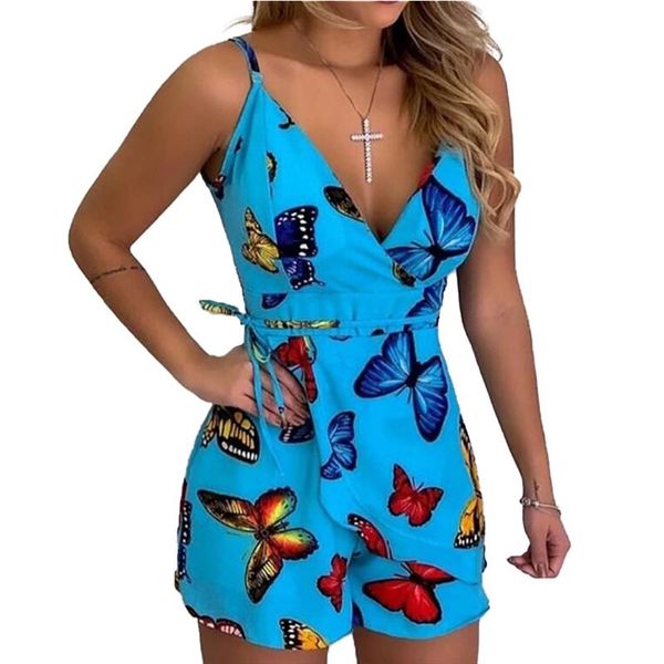 women sleeveless jumpsuits butterfly printed deep v-neck high waist lace-up design summer short playsuits fashion women's & rompers, Black;white
women sleeveless jumpsuits butterfly printed deep v-neck high waist lace-up design summer short playsuits fashion women's & rompers, Black;white