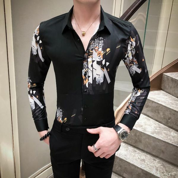 men's casual shirts 2021 spring long sleeve button down shirt black print club men camisas masculina slim fit flower clothing, White;black
men's casual shirts 2021 spring long sleeve button down shirt black print club men camisas masculina slim fit flower clothing, White;black
