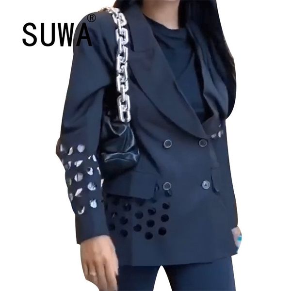 autumn est women blazer v -neck long sleeve hollow out double breasted all black white coat nightclub party wear 210525, Black;brown
autumn est women blazer v -neck long sleeve hollow out double breasted all black white coat nightclub party wear 210525, Black;brown