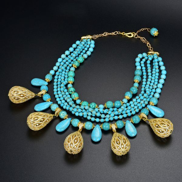 guaiguai jewelry 6 strands blue turquoise necklace cz pendant for women real gems stone jewlery lady fashion jewellery, Silver
guaiguai jewelry 6 strands blue turquoise necklace cz pendant for women real gems stone jewlery lady fashion jewellery, Silver