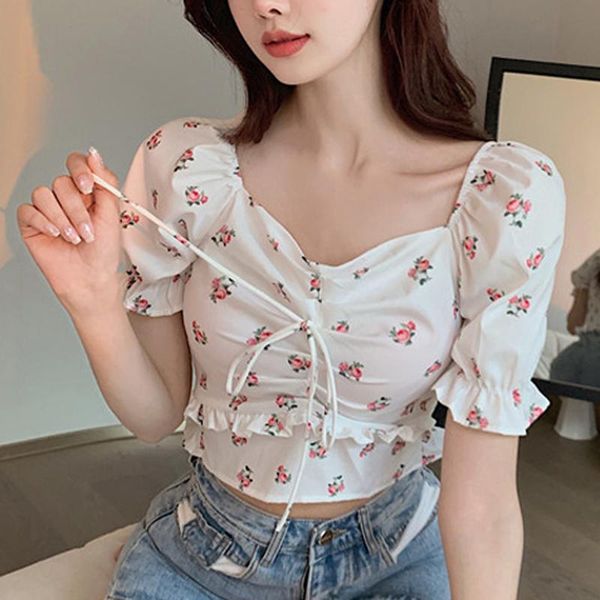 women's t-shirt zoki retro women tees puff sleeve casual shirt print floral lace up v neck ruffles high waisted thin korean summer 202, White
women's t-shirt zoki retro women tees puff sleeve casual shirt print floral lace up v neck ruffles high waisted thin korean summer 202, White