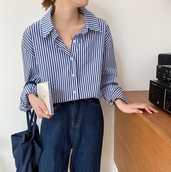 women's blouses & shirts casual loose women minimalist single-breasted female blue 2021 spring summer oversized femme cl824, White
women's blouses & shirts casual loose women minimalist single-breasted female blue 2021 spring summer oversized femme cl824, White