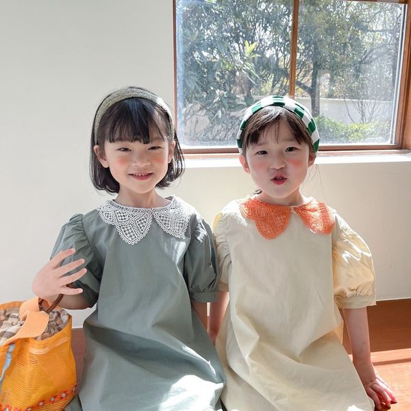 summer lace fashion collar solid color cotton dress for baby girls liitle princess cute short sleeve casual dresses 210508, Red;yellow
summer lace fashion collar solid color cotton dress for baby girls liitle princess cute short sleeve casual dresses 210508, Red;yellow