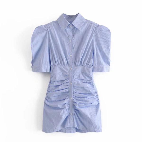 women slim pleated striped mini shirt dress female puff sleeve clothes casual lady vestido d7526 210430, Black;gray
women slim pleated striped mini shirt dress female puff sleeve clothes casual lady vestido d7526 210430, Black;gray