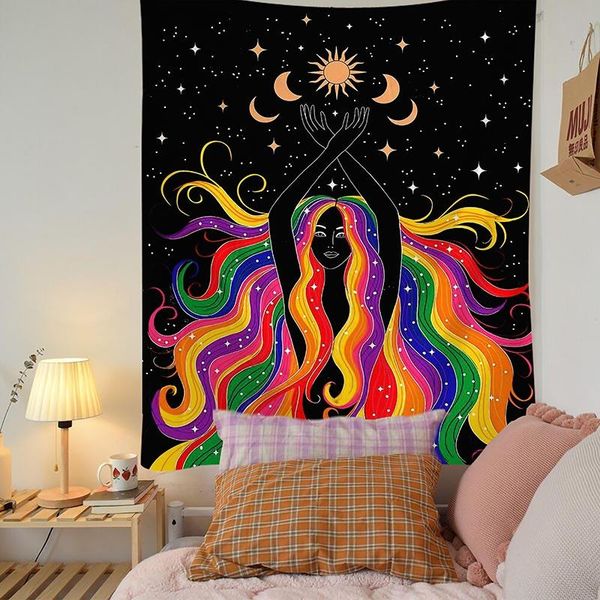 tapestries moon and girl mandala tapestry wall hanging boho decor macrame hippie witchcraft