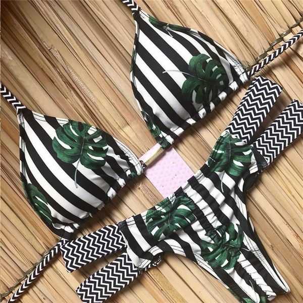 women's swimwear halter swimsuit women thong micro bikini 2021 brazilian push up tropical plant print string mini, White;black
women's swimwear halter swimsuit women thong micro bikini 2021 brazilian push up tropical plant print string mini, White;black