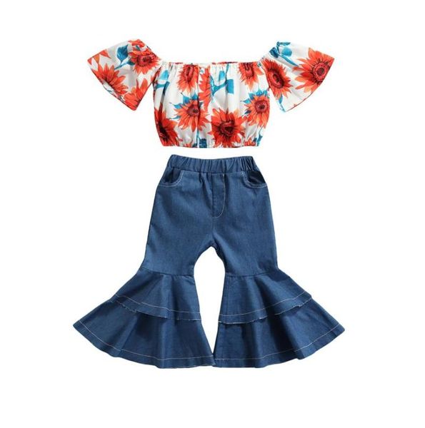 clothing sets 2 pieces kids suit set summer floral print boat neck short sleeve shirt solid color flared jeans pants for girls 2-7 year, White
clothing sets 2 pieces kids suit set summer floral print boat neck short sleeve shirt solid color flared jeans pants for girls 2-7 year, White