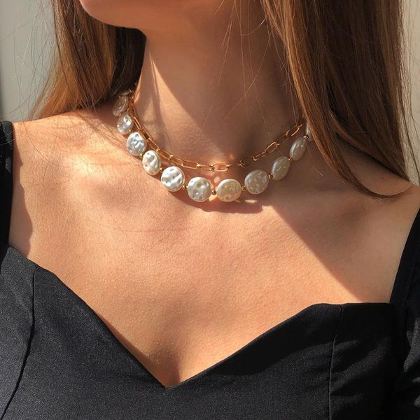chains multi layered flat irregular imitation pearl short choker necklaces collar bohemian gold color link chain neck jewelry, Silver
chains multi layered flat irregular imitation pearl short choker necklaces collar bohemian gold color link chain neck jewelry, Silver