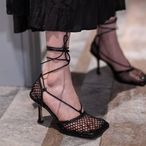 sandals black net lace up high heels women sheep leather square toe designer party shoes chic ankle strap summer
sandals black net lace up high heels women sheep leather square toe designer party shoes chic ankle strap summer