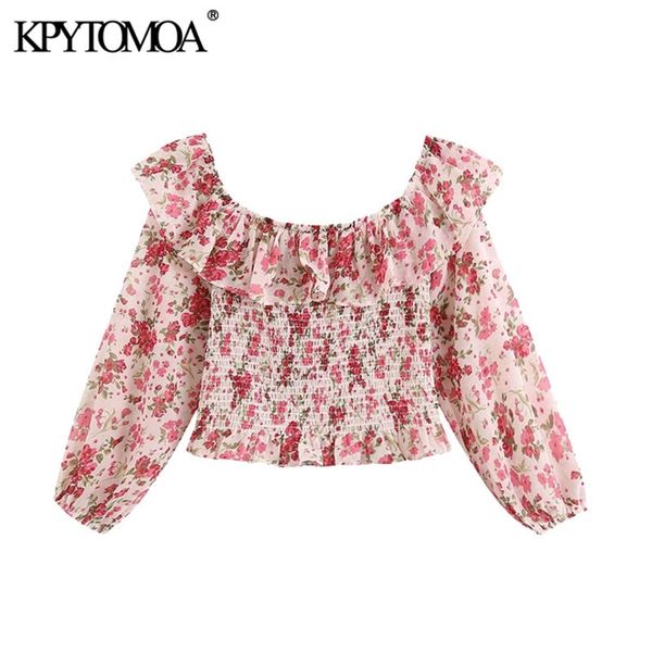 women fashion floral print ruffled cropped blouses wide o neck smocked female shirts blusas chic 210420, White
women fashion floral print ruffled cropped blouses wide o neck smocked female shirts blusas chic 210420, White