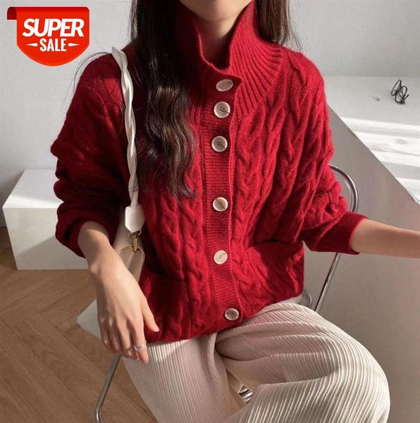 110149 christmas red sweater jacket women cardigan thicken mid-length retro twist knitted nascent #4z9b, Black;gray 
110149 christmas red sweater jacket women cardigan thicken mid-length retro twist knitted nascent #4z9b, Black;gray