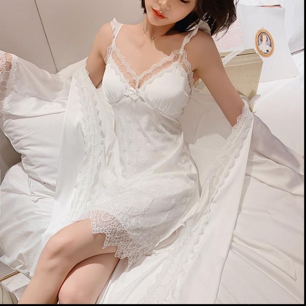 silk nightgown set 2pcs robe womens sleepwears suit spring pajamas nightwear sleep kimono gown palace lace princess bathrobe, Black;red
silk nightgown set 2pcs robe womens sleepwears suit spring pajamas nightwear sleep kimono gown palace lace princess bathrobe, Black;red