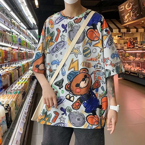 short-sleeved t-shirt mens tide ins spring hong kong style graffiti printing casual loose half-sleeved korean style trendy top, White;black
short-sleeved t-shirt mens tide ins spring hong kong style graffiti printing casual loose half-sleeved korean style trendy top, White;black