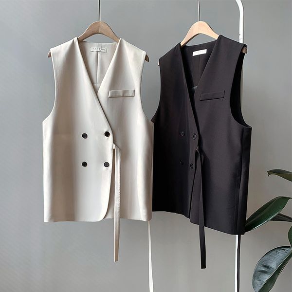 women's two piece pants fashion korean suit waistcoat spring v-neck double breasted vest office lady white black loose b3bb
women's two piece pants fashion korean suit waistcoat spring v-neck double breasted vest office lady white black loose b3bb
