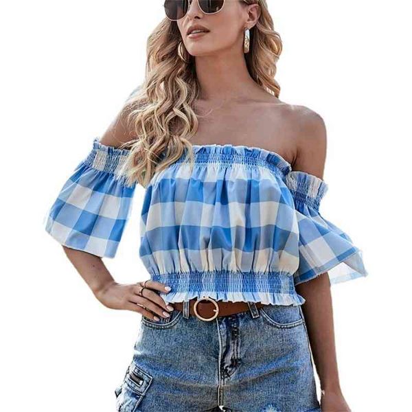 blusas mujer de moda spring summer y2k slash neck blue white plaid patchwork shirt backless ruched hem casual blouses 210414
blusas mujer de moda spring summer y2k slash neck blue white plaid patchwork shirt backless ruched hem casual blouses 210414