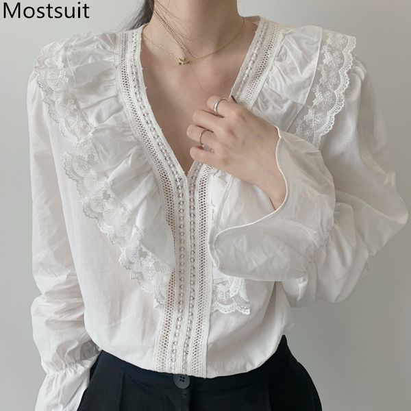 spring autumn korean lace ruffles blouses women flare sleeve v-neck fashion casual elegant female blusas mujer 210518, White
spring autumn korean lace ruffles blouses women flare sleeve v-neck fashion casual elegant female blusas mujer 210518, White