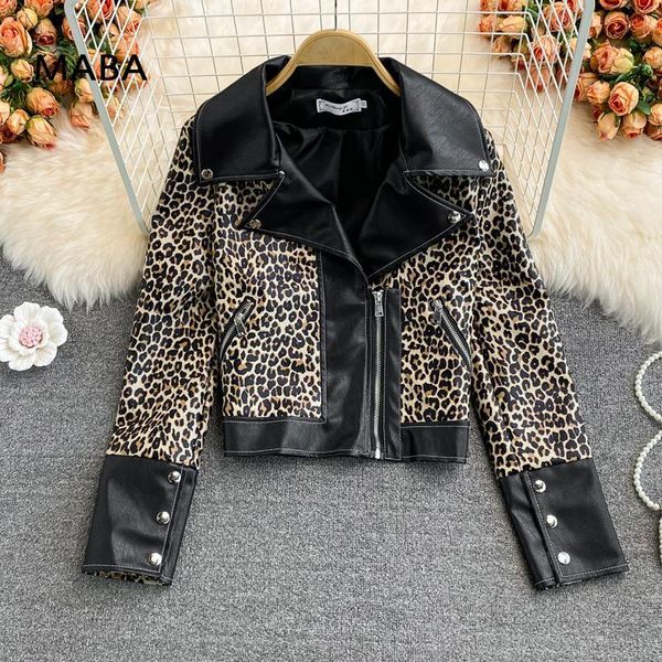 women's leather & faux leopard jacket autumn winter women turn down collar long sleeve zipper short pu moto coat fashipn tide, Black
women's leather & faux leopard jacket autumn winter women turn down collar long sleeve zipper short pu moto coat fashipn tide, Black