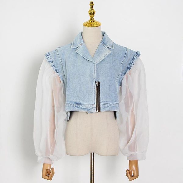 women's jackets korean short coats for women lapel lantern long sleeve casual parchwork mesh denim jacket female fashion style, Black;brown
women's jackets korean short coats for women lapel lantern long sleeve casual parchwork mesh denim jacket female fashion style, Black;brown
