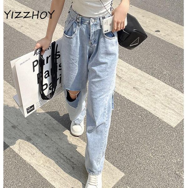 women's jeans yizzhoy summer women streetwear hole loose ladies jean high waist straight wide leg retro washed denim long pants s, Blue
women's jeans yizzhoy summer women streetwear hole loose ladies jean high waist straight wide leg retro washed denim long pants s, Blue