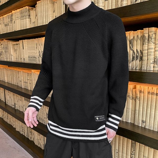 sweater knit men's clothing autumn and winter thickening t shirt youth small high collar pullover solid color baseline 77, White;black
sweater knit men's clothing autumn and winter thickening t shirt youth small high collar pullover solid color baseline 77, White;black