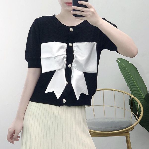 women's knits & tees 2021 summer o-neck fashion knitting a chest silk big bow korean style temperament loose short-sleeve thin cardiga, White
women's knits & tees 2021 summer o-neck fashion knitting a chest silk big bow korean style temperament loose short-sleeve thin cardiga, White