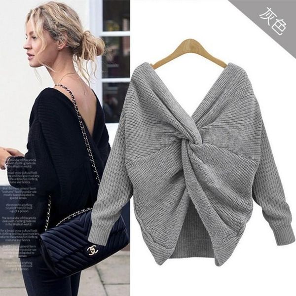 women's sweaters irregular knitted 2021 crossing tie solid women fashion v-neck pullovers knot harajuku backless both sides clothes, White;black
women's sweaters irregular knitted 2021 crossing tie solid women fashion v-neck pullovers knot harajuku backless both sides clothes, White;black