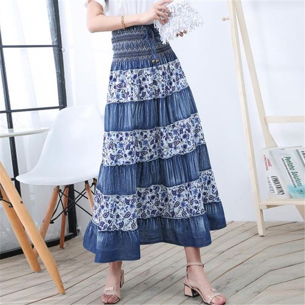 maxi high waist denim women skirts cotton vintage summer casual elastic patchwork floral long ds50661, Black
maxi high waist denim women skirts cotton vintage summer casual elastic patchwork floral long ds50661, Black